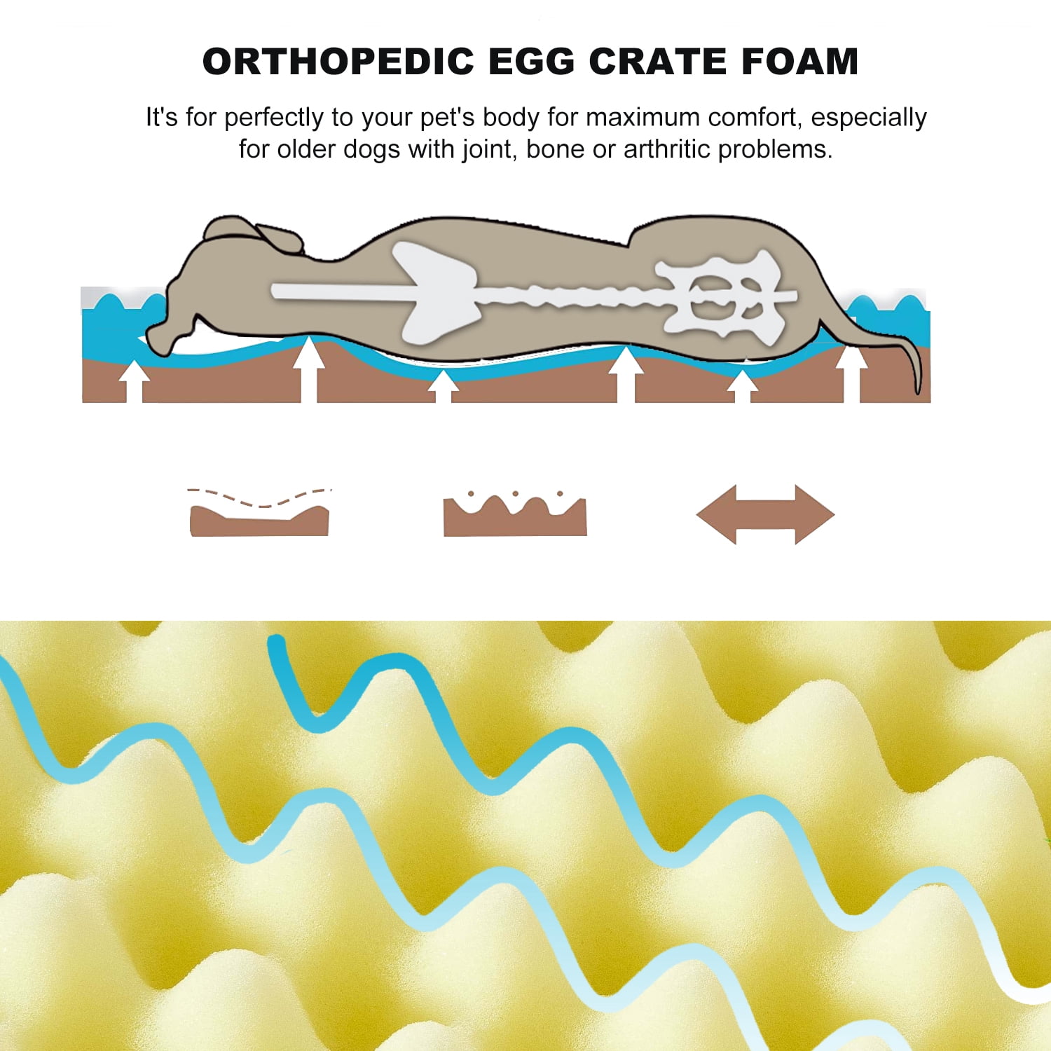 JOYELF Large Dog crate Bed Mats Orthopedic dog bed ,Egg Crate Foam Dog Mat waterproof dog pad with Washable Removable Cover, a Squeaker Toy as Gift
