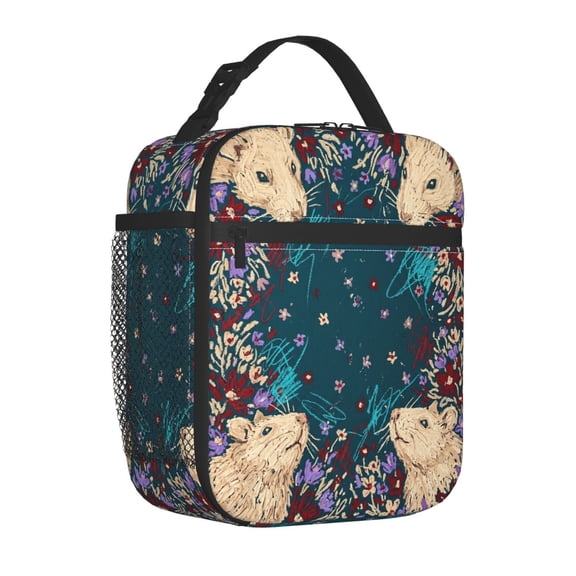 Capybara Lunch Bag Insulated Reusable Cooler Tote Portable Meal Prep Bag Side Mesh Pocket Work Office Picnic Travel Daily Use Lightweight Zippered Bag