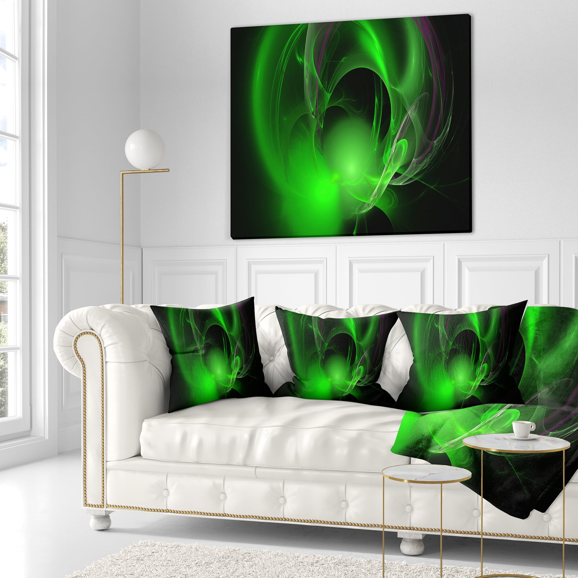 Designart Green Galactic Nebula on Black - Abstract Throw Pillow - 16x16