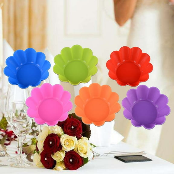 MLINS 6Pcs Mini Cupcake Flower Cake Silicone Baking Cup Muffin Xmas Wedding Tools Bakeware Muffin Cupcake Cups (Random Color)