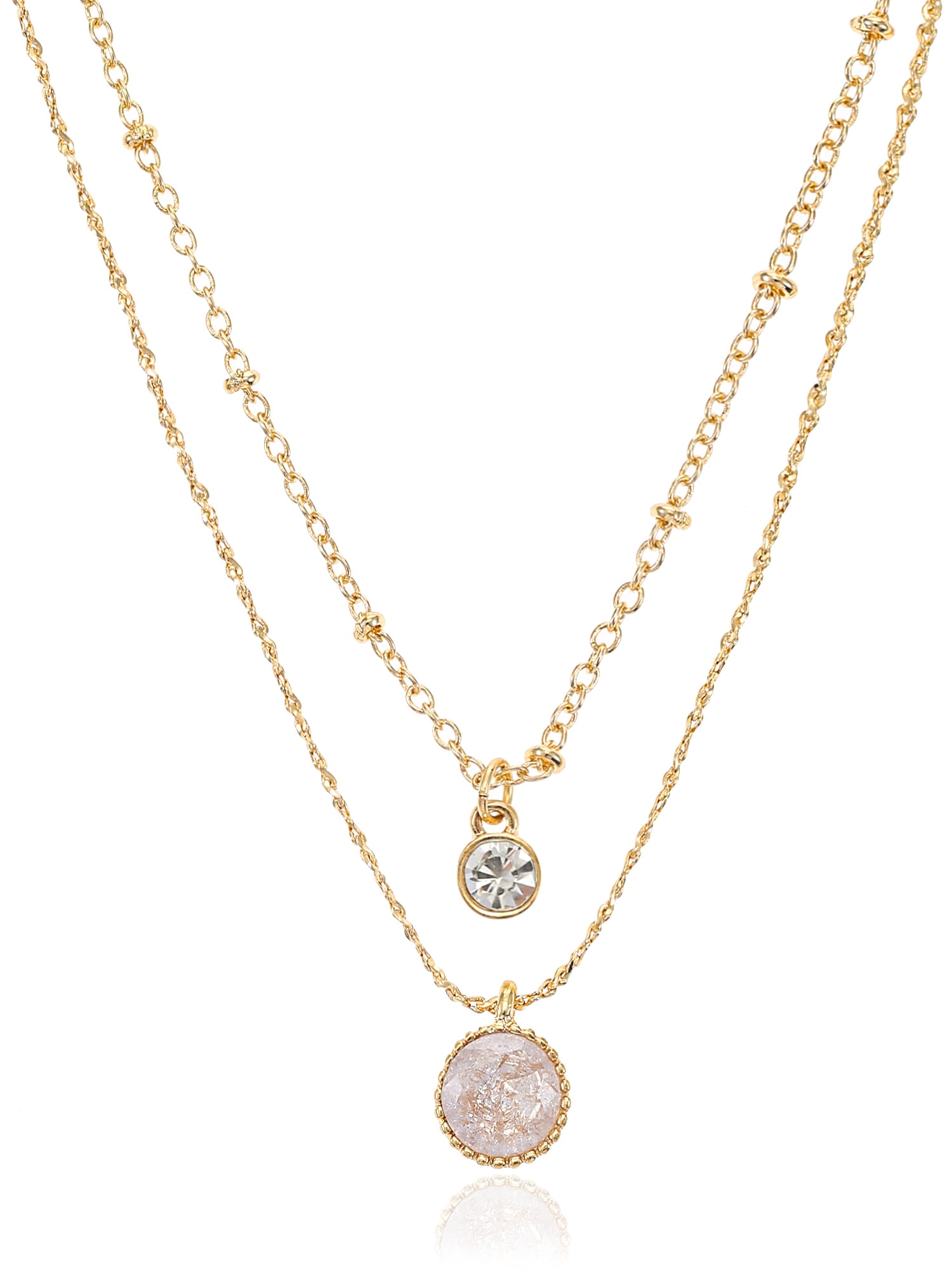 Womens Layered Necklace with Cubic Zirconia Pendant