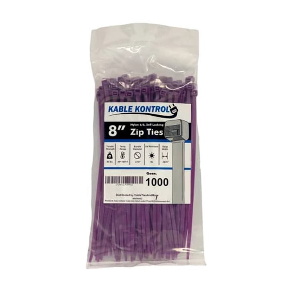 Kable Kontrol Purple Zip Ties 8 Inch 1000 Pcs, 50 Lbs Tensile Strength, Self-locking Nylon Colored Cable Ties Wire Wraps for Indoor or Outdoor Use