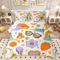 Homewish Purple Ice Cream 7-Piece Twin Bedding Sets,Cartoon Mushroom Bedding Comforter Set,Cute Daisy Sweet Strawberry Sheet Sets For Girls Kids,Luxury Bedroom Decor Reversible