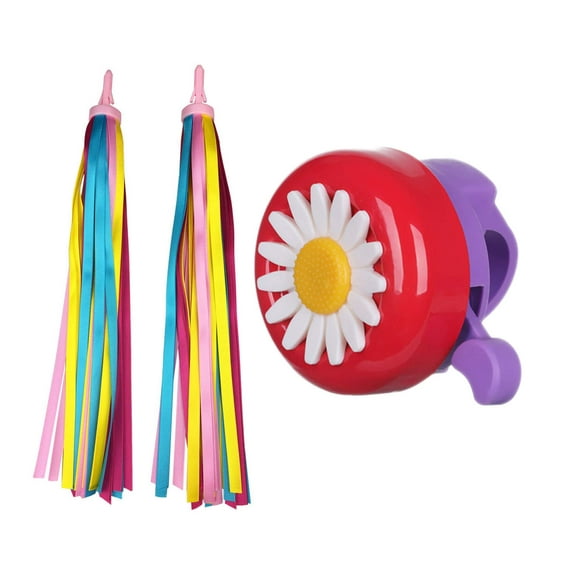 PLATT Cloche de Vélo pour les Enfants, Klaxon de Vélo pour les Garçons et les Filles Vélo avec 1 Paire de Streamer de Vélo Pompons, Rouge + Violet