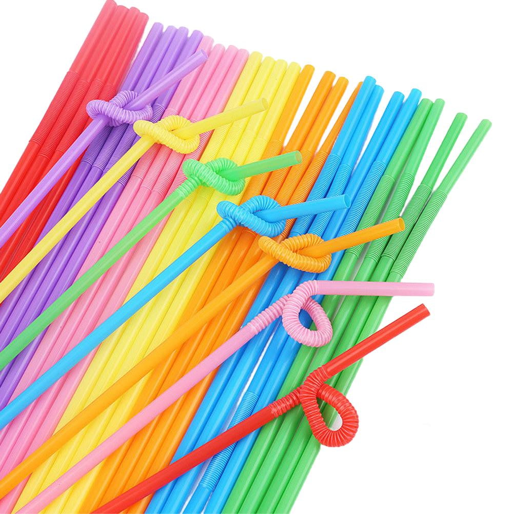 100PC Multicolor Disposable Drinking Straws Long Plastic Straws Wedding Party Bar Birthday Beverage Shops for Kids and Adults Unisex 