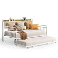 thumbnail image 3 of Lofka Full Size Daybed with Trundle and Upholstered Storage Headboard, Pop Up Sofa Bed with Charging Station for Living Room|Apartment|Bedroom, White, 3 of 11