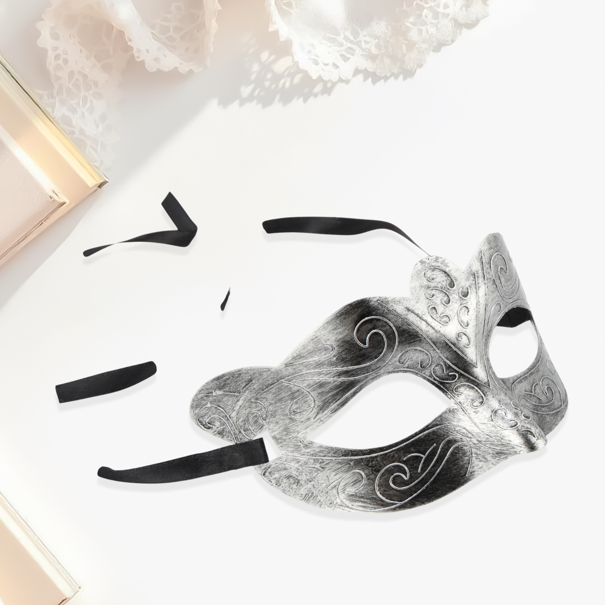 Unique Bargains Elegant Half Face Party Mask 1 Pcs Silver Pattern 1