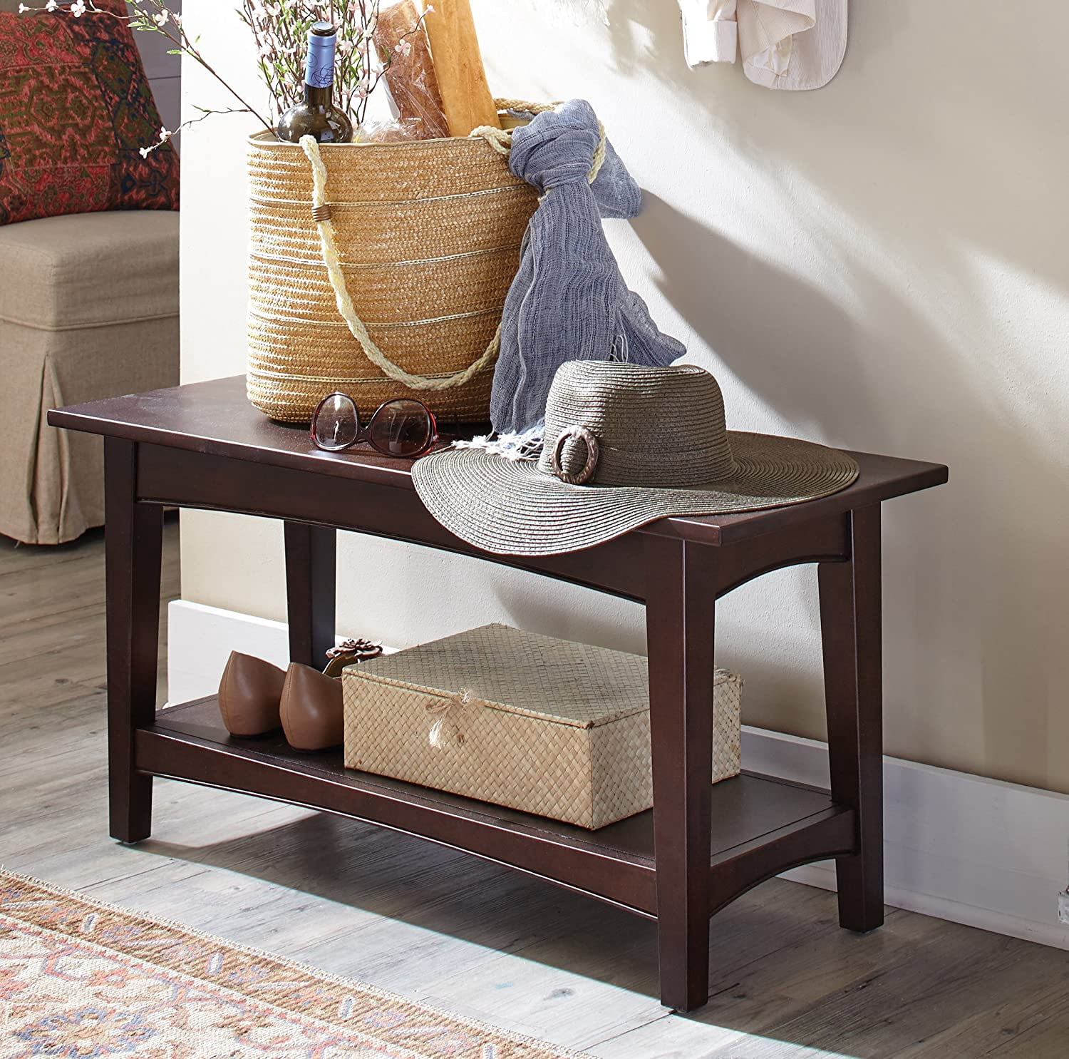 Alaterre 14" Shaker Cottage Espresso Bench with Shelf