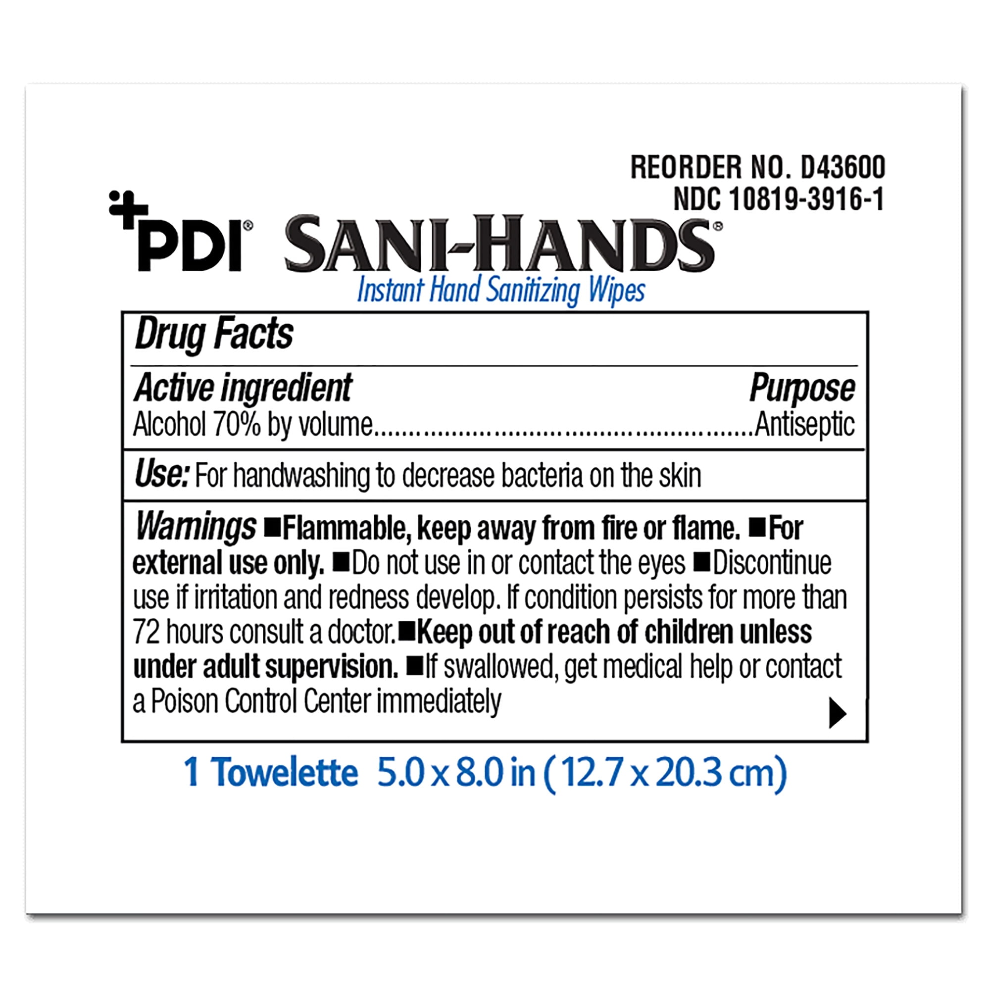 Sani-Hands Ethyl Alcohol Hand Sanitizing Wipe Individual Packet 100 Wipes 10 Packs