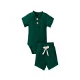 thumbnail image 1 of xiaxaixu 2Pcs Unisex Baby Summer Outfits, Ribbed Romper + Elastic Waist Shorts, 1 of 7