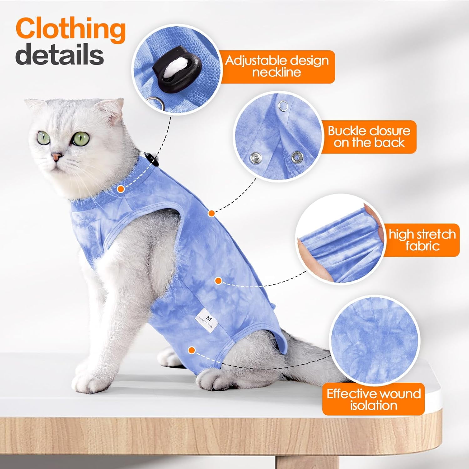 Cat Recovery Suit After Surgery – Soft Onesie For Spay/Abdominal Wounds – E-Collar Alternative (Blue, Small)