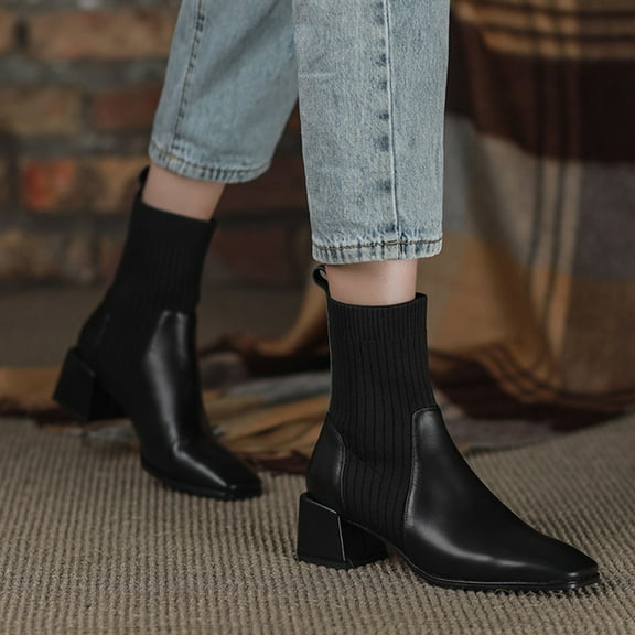 Bnwani Boots Women Fashion High-Heel High Ankle Comfortable Leather Western Boot Black Size 4.5