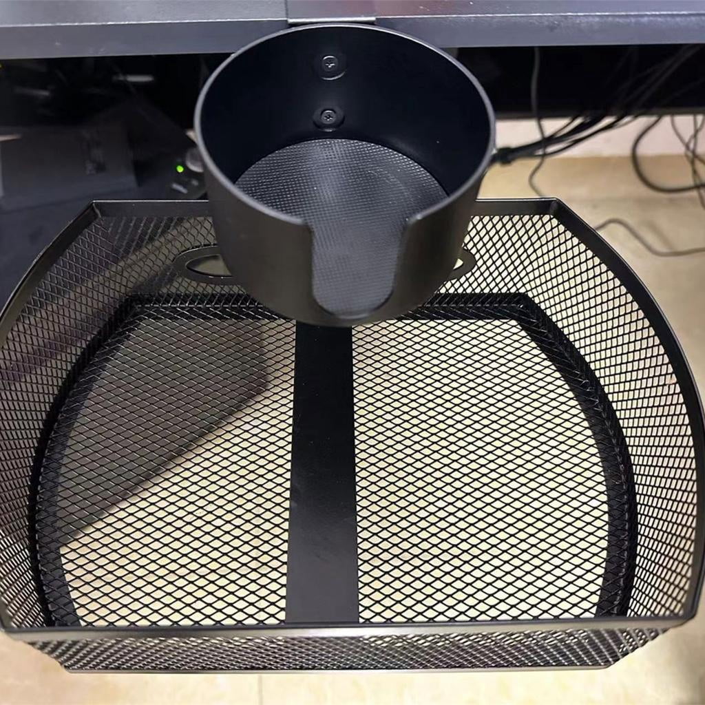 HannLk Office Supplies Holder Under Desk Storage with Rotating Drawer and Cup Holder