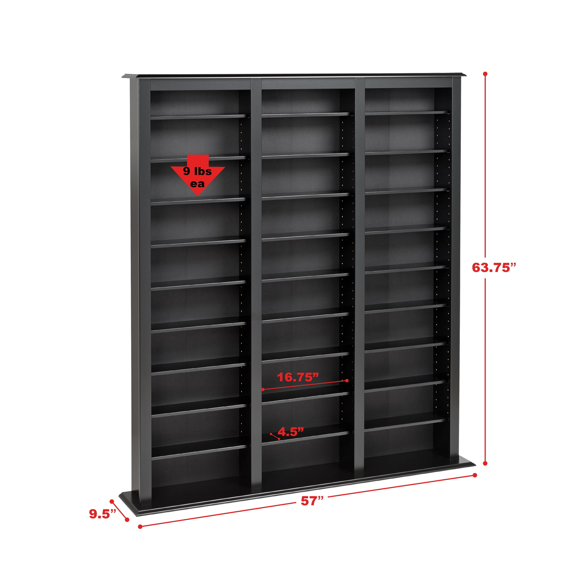 Prepac Triple Width Storage Barrister Tower, Black