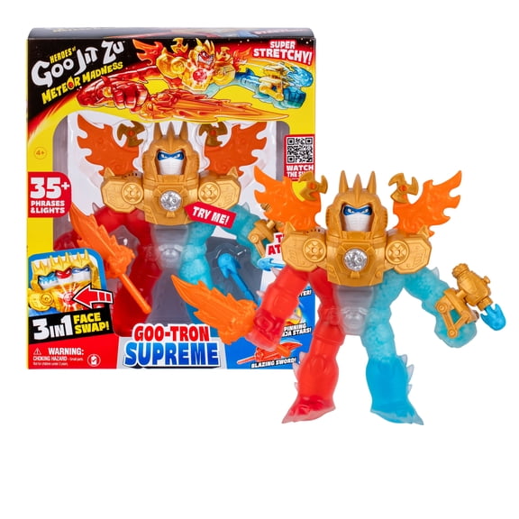 Open Box Heroes of Goo Jit Zu's Goo-Tron Supreme Combines The Power Of Blazagon, Pantaro & Thrash In 1 Ultimate Hero, 35+ Phrases & Lights, Ages 4+