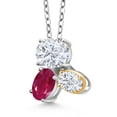 thumbnail image 2 of Gem Stone King 925 Silver and 10K Yellow Gold White Moissanite and Red Ruby Pendant Necklace for Women (3.00 Cttw, Oval 8X6MM, 7X5MM and 6X4MM, Gemstone, with 18 inch Chain), 2 of 4