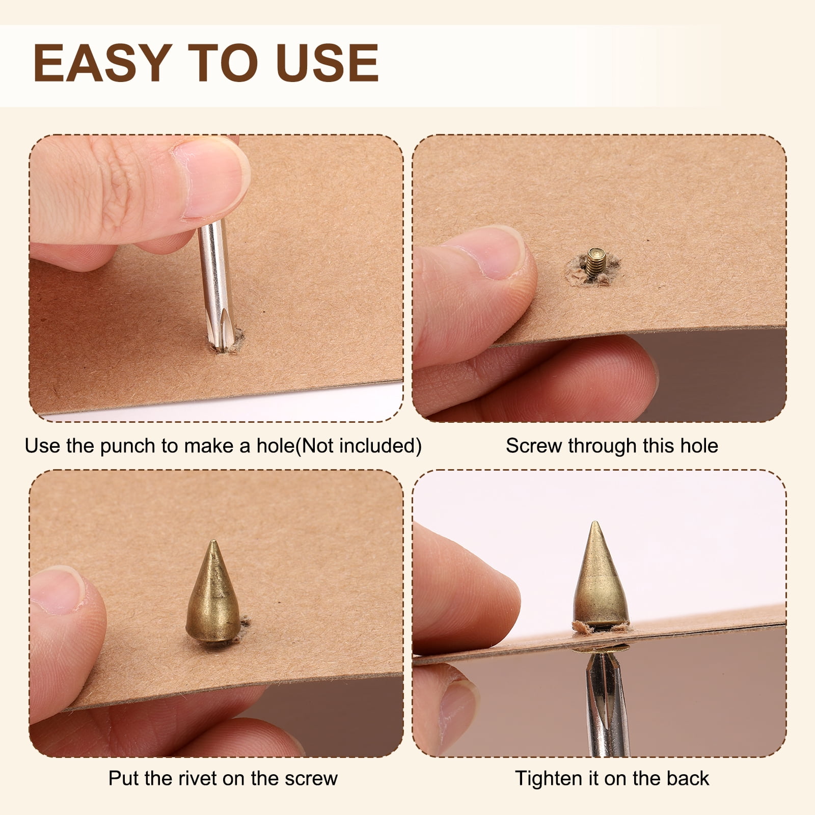 Uxcell 200 Sets Spikes and Studs, 7 x 13mm Cone Spikes Screw Back Studs Rivets, Cone Punk Spikes Rivet for Clothing Belts Bags DIY Leather Crafts, Silver