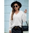 thumbnail image 5 of Female Long Sleeve V Neck Pullover Sweater Oversized Chunky Knitted Loose Jumper Sweaters White XL, 5 of 8