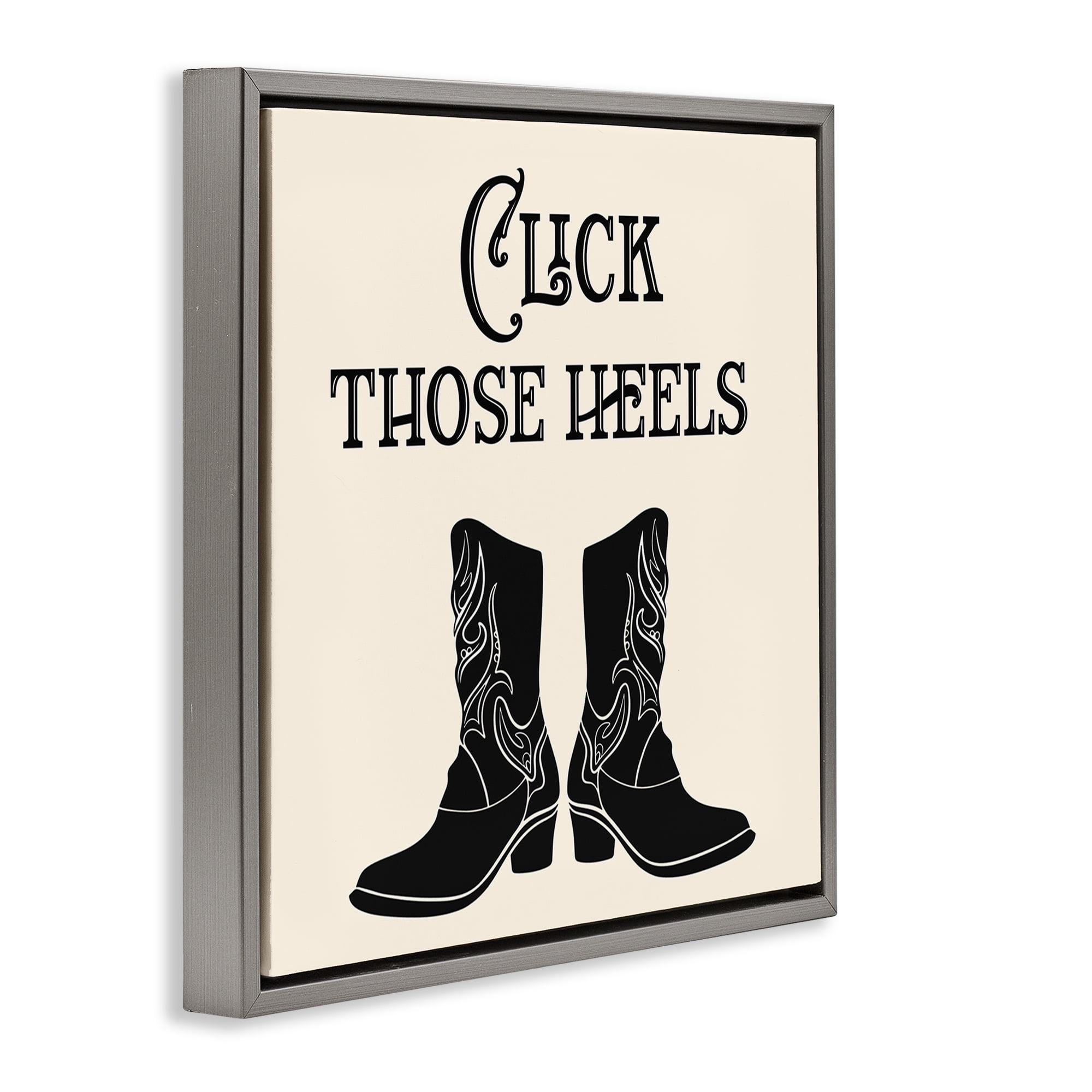 Stupell Industries Click Those Heels Cowgirl Fashion Painting Gray Floater Framed Canvas Art Print Wall Art, 25 x 25