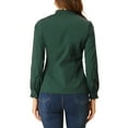 thumbnail image 3 of INSPIRE CHIC Women's Lace Mock Neck Long Sleeve Cotton Button-Down Shirt XS Green, 3 of 7