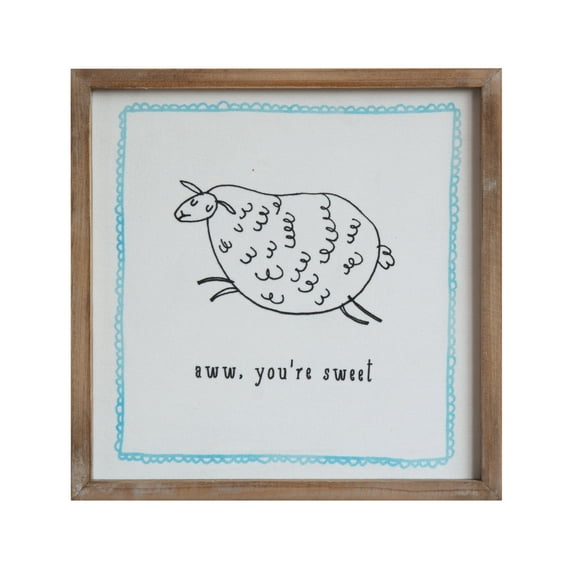 "Aww, You're Sweet" Lamb Wall Print in Wood Frame