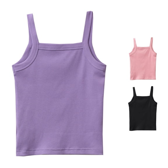 HCYSFG Girls Solid Color Tank Tops Square Neck Sleeveless Ribbed Slim Fit Basic Layering Camisoles Everyday Summer UnderTees