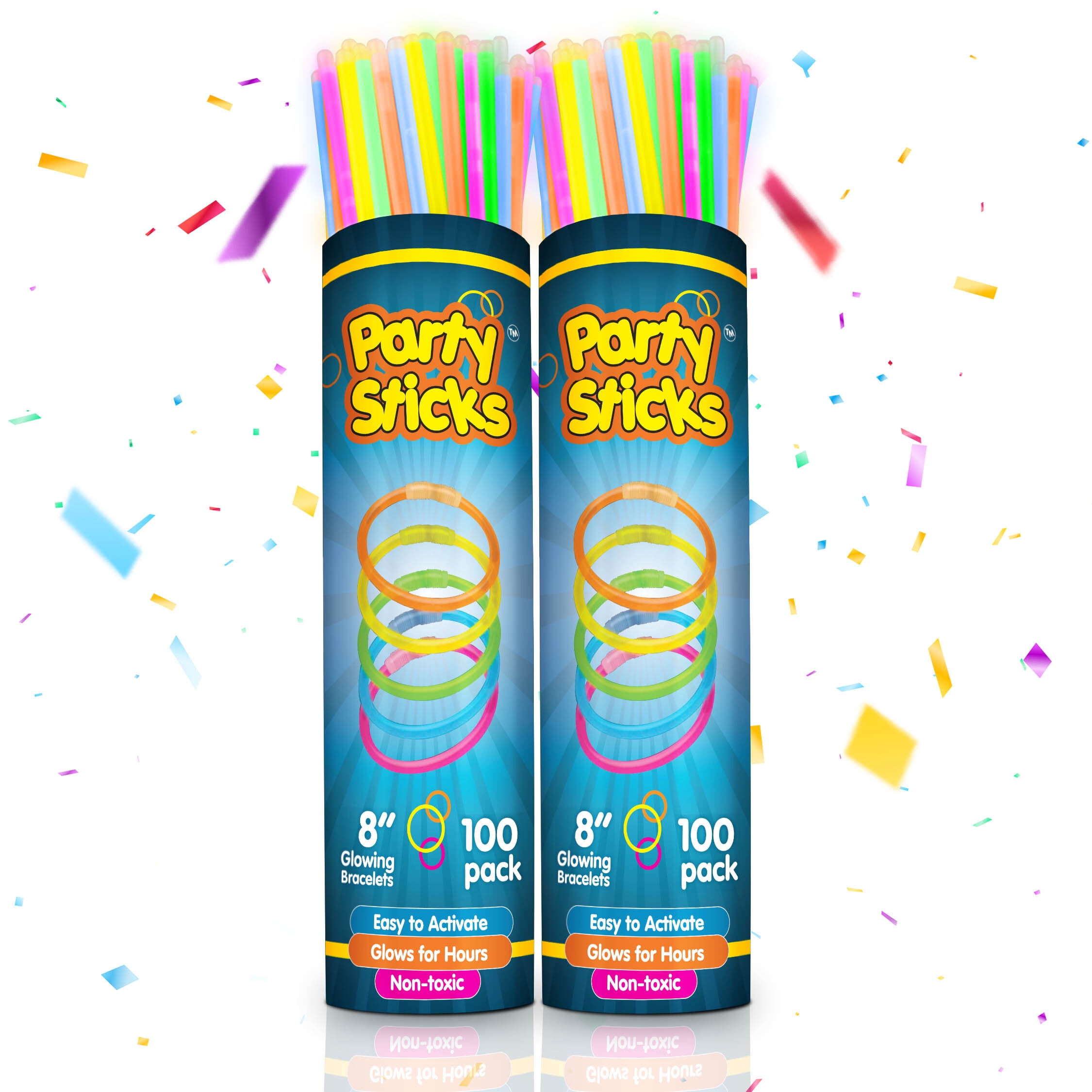 200 Glow Sticks Bulk 8" PartySticks Premium Light Sticks (2 Tubes of