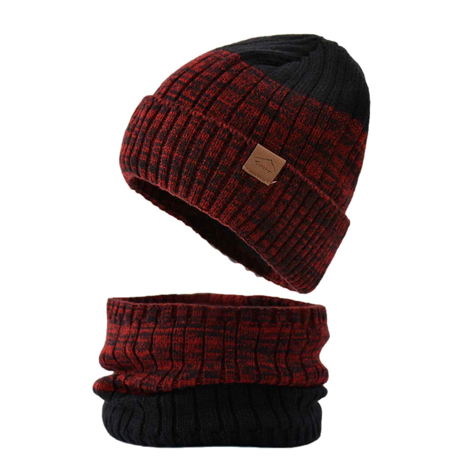2-Pieces Winter Beanie Hat Scarf Set Fleece Lining Warm Knit Thick Knit Skull Cap for Mens & Womens 