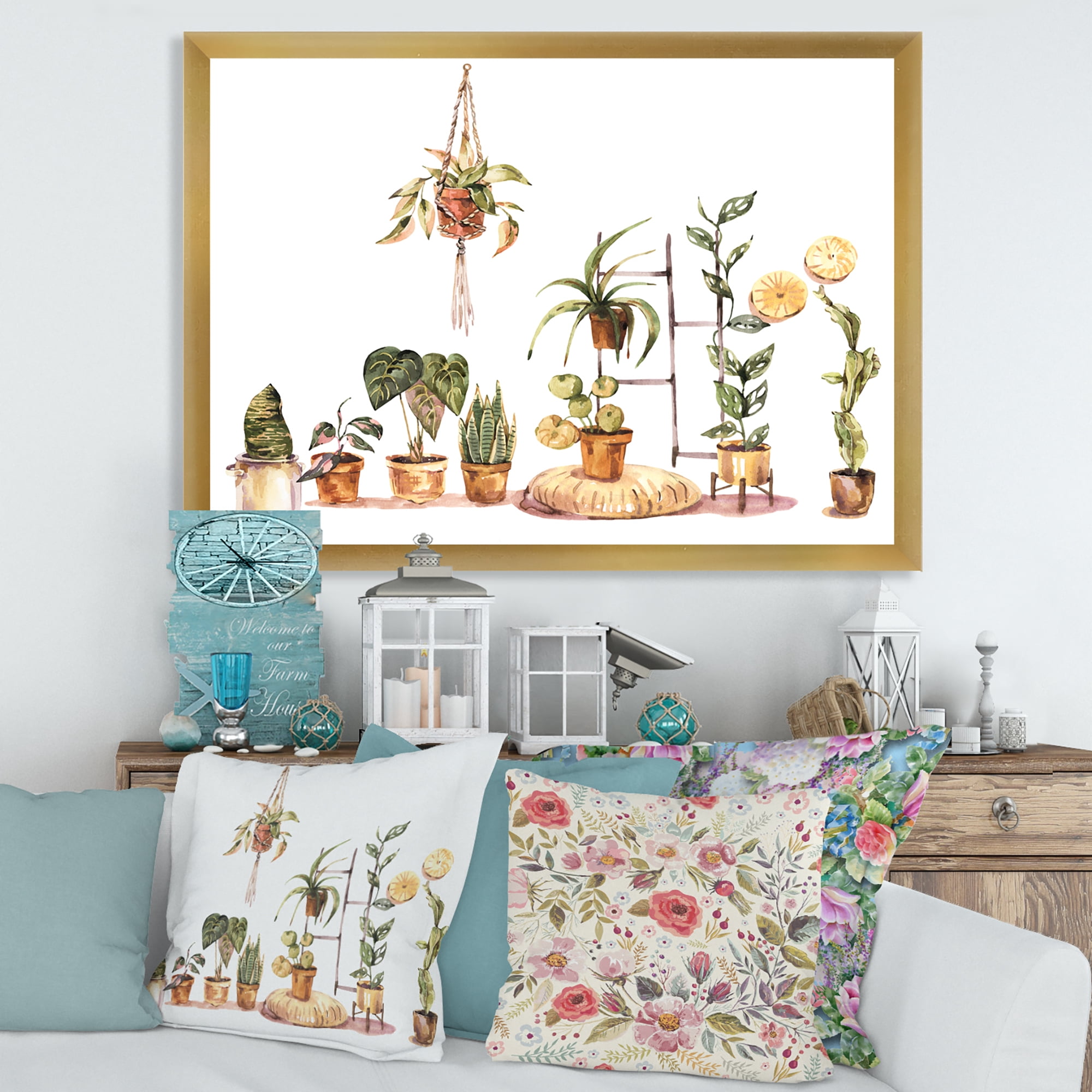 Designart 'Indoor House Plants Urban Jungle in Flowerpots II' Traditional Framed Art Print