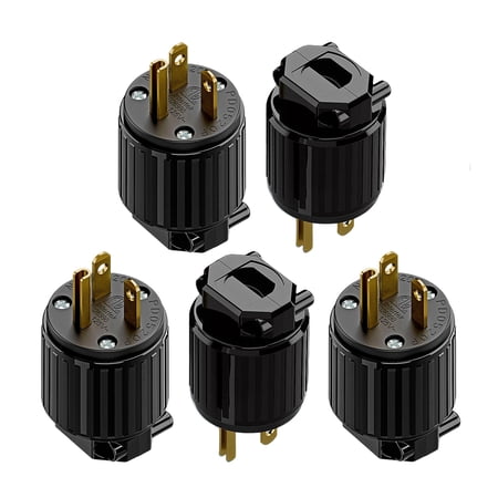 Strhowill 5 Pack NEMA 5-20P Male Plug, 20A 125V Heavy Duty Straight Blade Replacement Connector, Power Cord End for Generators, Power Tools, Saws, Computers & Industrial Equipment, Black
