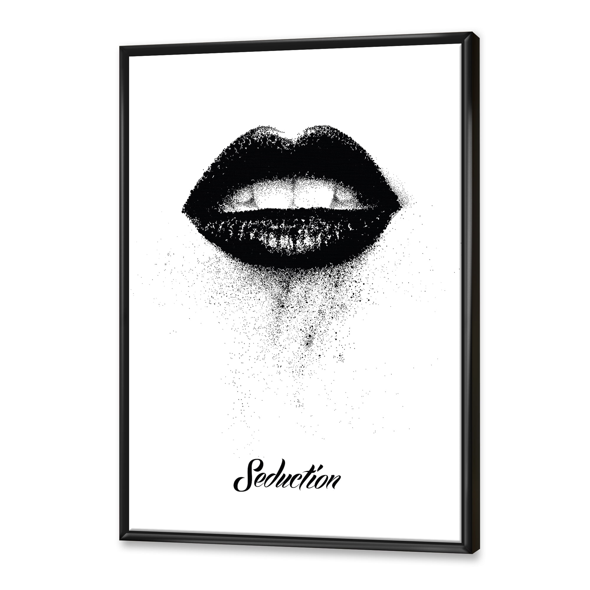 Designart 'Monochrome Black Female Lips' Modern Framed Canvas Wall Art Print
