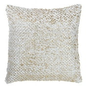SARO  18 in. Ongles Square Down Filled Cotton Throw Pillow with Foil Printed Pom Pom Design - Gold
