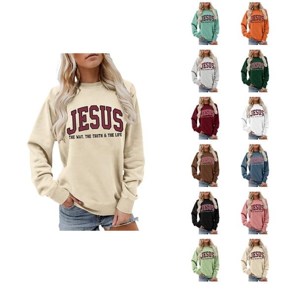Jesus Sweatshirt for Women 2026 Long Sleeve Crewneck Jesus The Way The Truth The Life Christian Sweat Shirts Pullover Top