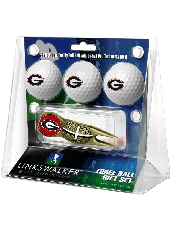 Georgia Bulldogs 3-Pack Golf Ball Gift Set with Gold Crosshair Divot Tool