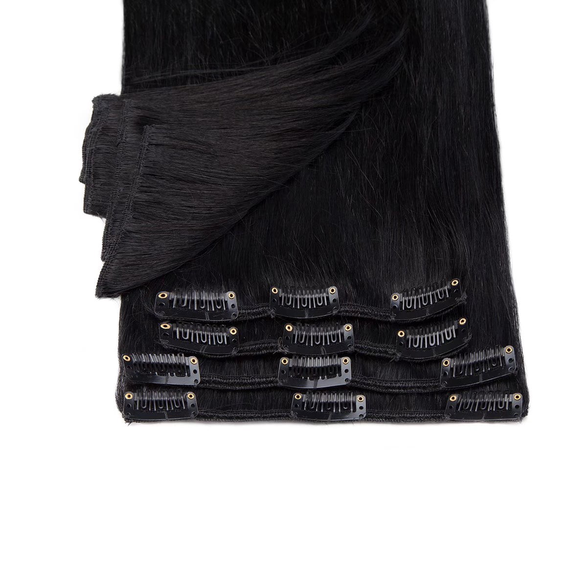 MY-LADY Clip in 100% Remy Human Hair Extensions 8Pcs Full Head Weft Highligh Hairpiece Long Straight #01 Jet Black 10inch