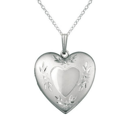 WORLD TRADE JEWELERS Sterling Silver Flower Design Heart Locket Necklace