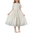 thumbnail image 2 of WPPGONE Girls Bohemian Embroidery Lace Dress Short Sleeve Button Front Tiered Midi Eyelet Sundress Elegant Flowy Beach Vacation Holiday Party Fashion Casual Summer Dresses, 2 of 9