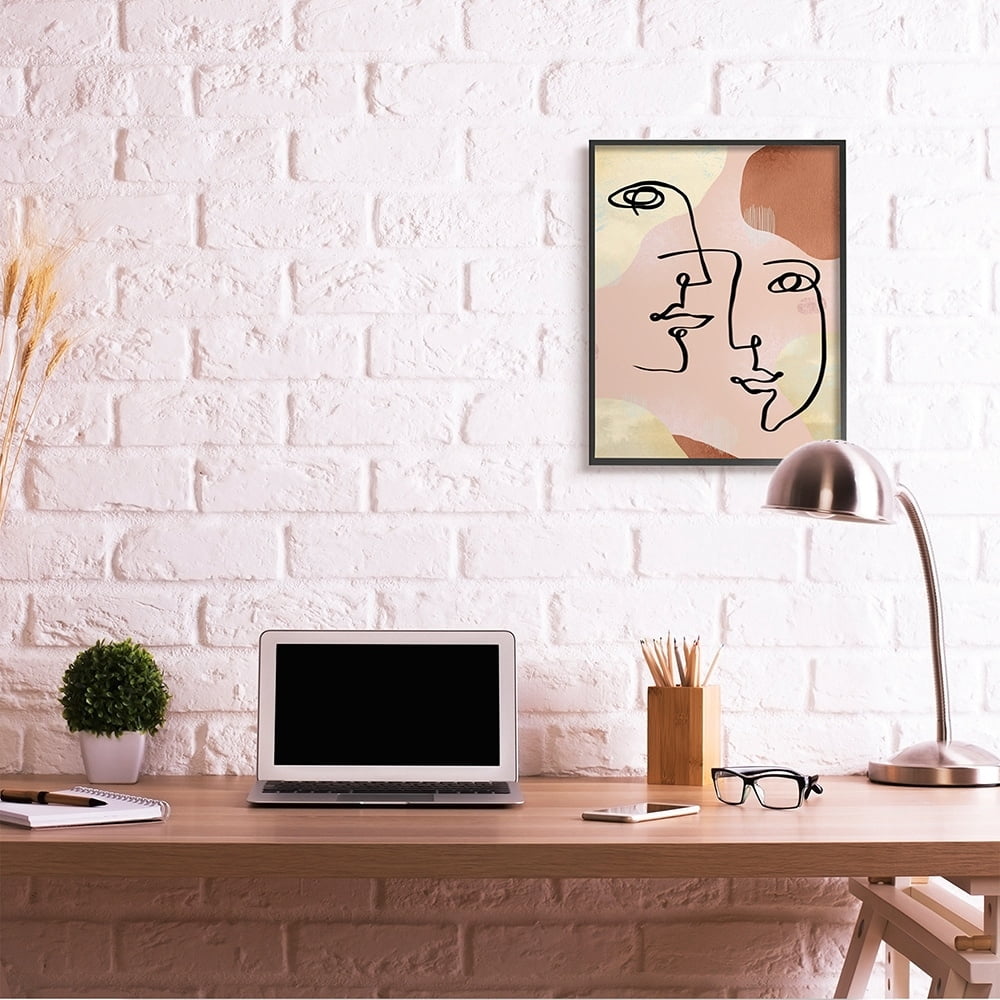 Stupell Industries Mixed Faces Abstract Linework Portrait Brown Yellow Black Framed by Ziwei Li