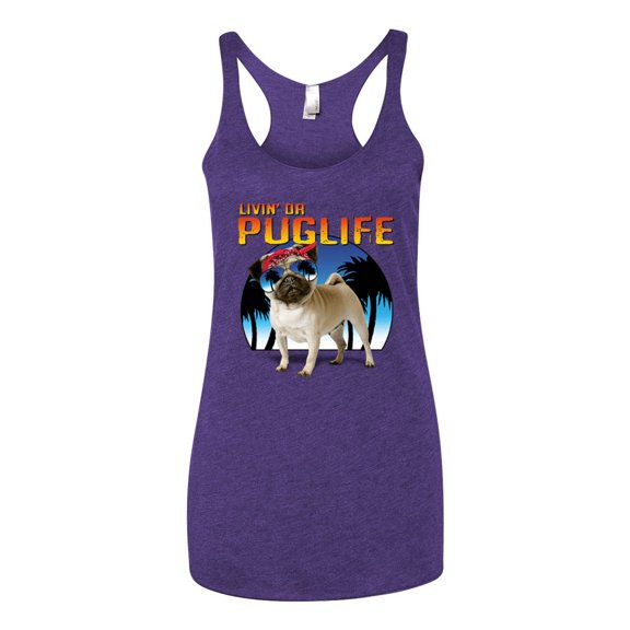 Wild Bobby, Cute Pug Life Living, Animal Lover, Women Tri-Blend Racerback Tank Top, Purple Rush, X-Large