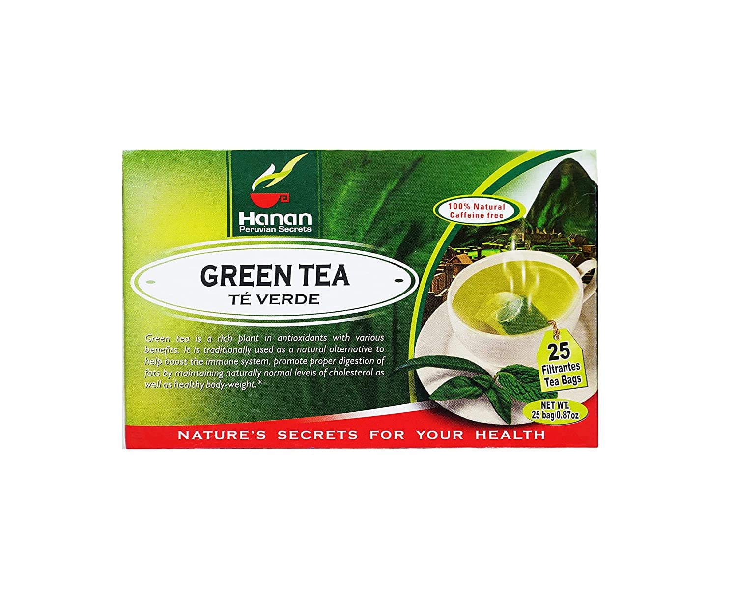 Hanan Peruvian Secrets Te Verde| 100% Natural Green Tea | 25 Tea Bags| Aids in Maintaining Healthy Cholesterol Levels| Promotes Proper Digestion of Fats - 3 Pack