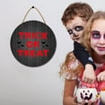 thumbnail image 2 of Eveokoki 11" Trick or Treat Halloween Decoration Halloween Sign for Front Door Round Wood Sign Hanging Wreaths for Home Wall Decor Halloween Day Party Decoration Outdoor Indoor, 2 of 5