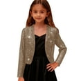 thumbnail image 4 of dazeni Gilrs Sparkly Sequin Bolero Jacket Trendy Cropped Cardigan Blazer Bolero Shrugs Open Front Glitter Jacket for Evening Dress Khaki 13 Years, 4 of 8
