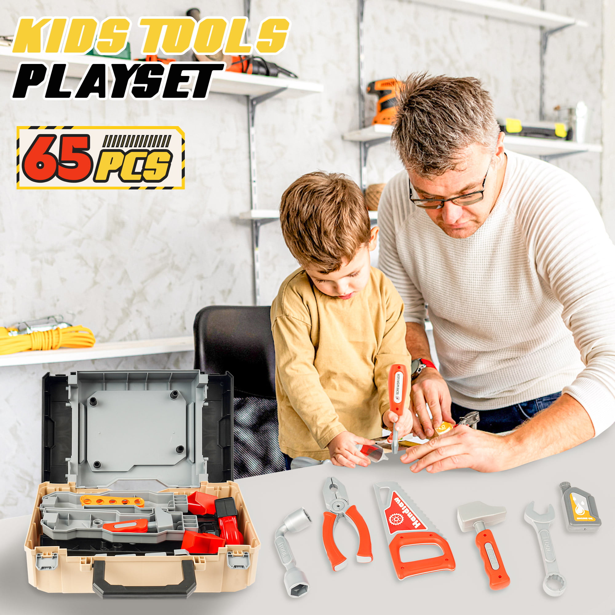 YCFUN 82 Pcs Toy Workbench for Boys Toddlers, Kids Tool Set Kids