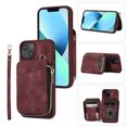 thumbnail image 1 of For iPhone 13 Zipper Card Bag Back Cover Phone Case(Wine Red),iPhone 14 Pro, 1 of 7