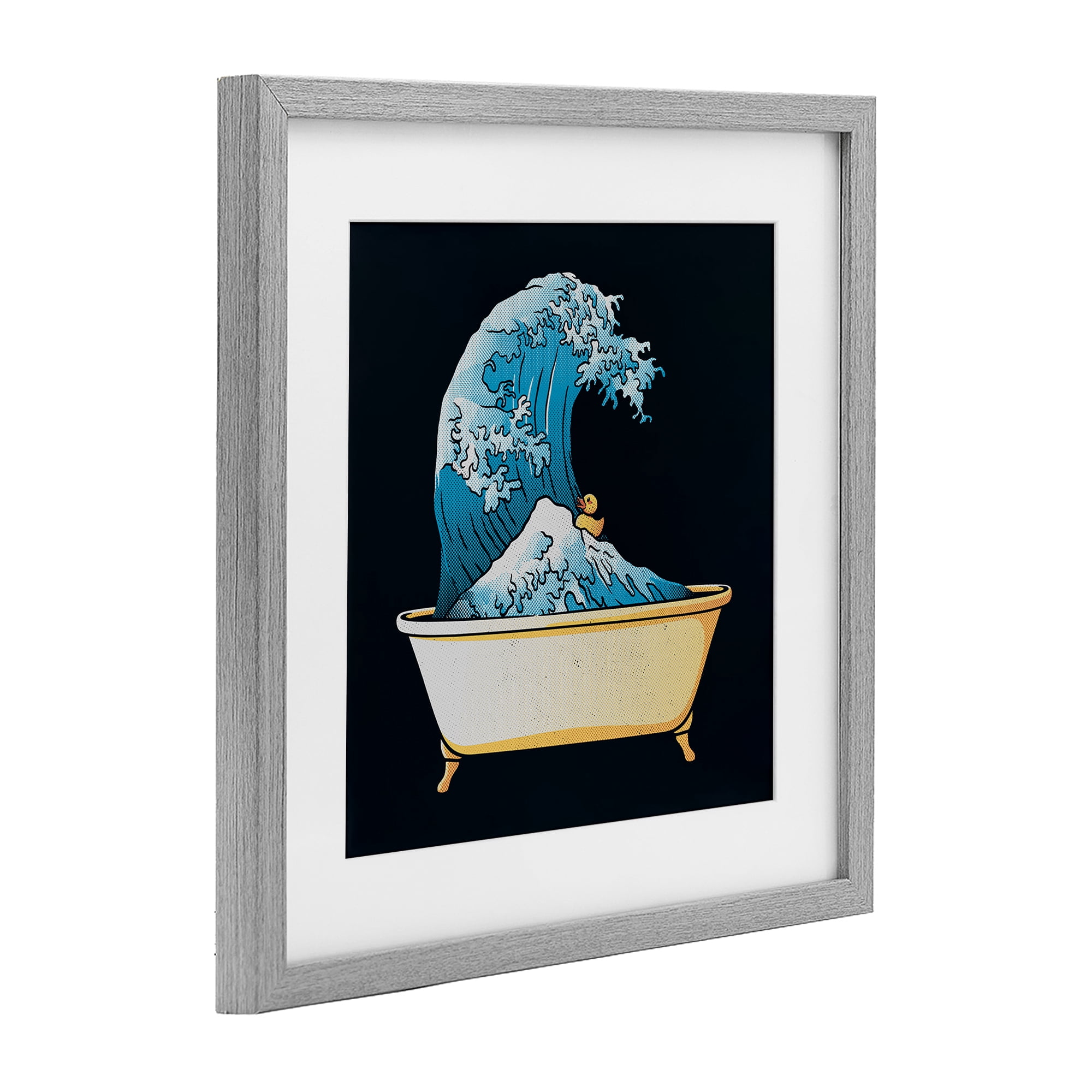 Stupell Industries Bathtub with Kanagawa Wave Gray Framed Print Under Glass, design by Tobe Fonseca
