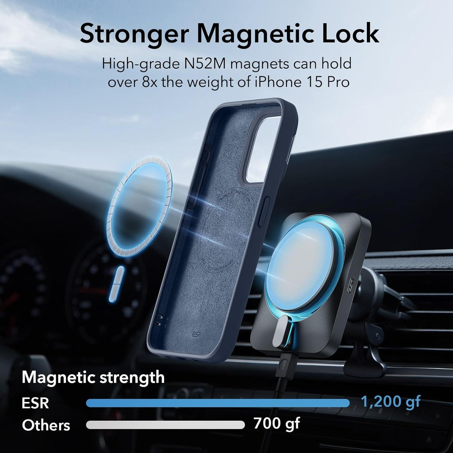 ESR iPhone 15 Pro Case, MagSafe Silicone Case with Stand, Military-Grade Protection, Built-in Camera Stash Stand, Dark Blue