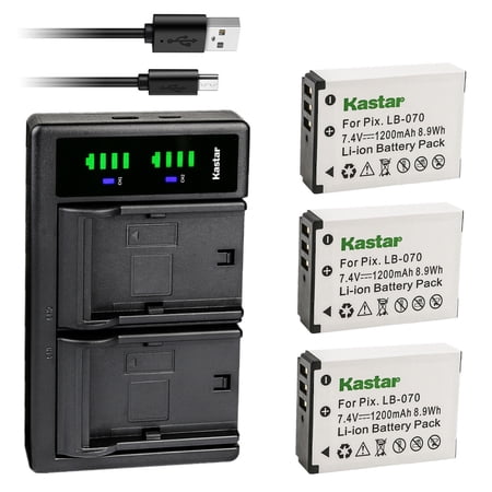 Kastar 3-Pack LB-070 Battery and LTD2 USB Charger Replacement for Kodak Pixpro AZ901  Kodak Pixpro AZ901 Astro Zoom  Kodak PIXPRO S1  Kodak PIXPRO S-1  Minolta MN67Z 20MP FHD  Minolta MN67Z-BK Camera