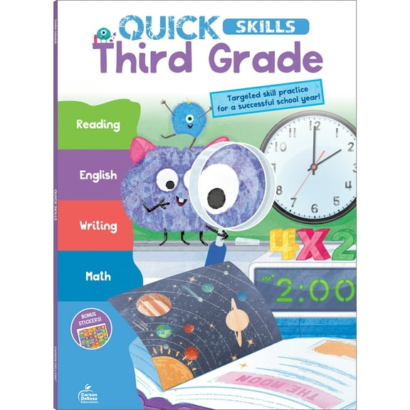 Carson Dellosa Quick Skills: Third Grade Workbook Grade 3 (80 pages, 1 sheet stickers)