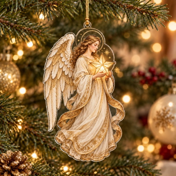 Christmas Ornament, Star Lantern Angel Acrylic Tree Hanging for Faith-Inspired Holiday Gifts
