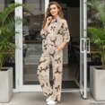 thumbnail image 3 of Glofpot Womens Casual Tracksuit, Turtleneck Sweatshirt & Wide Leg Pants Women Two Piece Set, Plus Size Sweat Shirt & High Waist Pants, Drawstring Jogging Set,for Casual Daily Travel, Deer Bow Print, 3 of 8